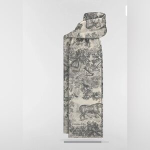 Christian Dior Toile de Jouy Sauvage Stole Ivory and Gray Cashmere.